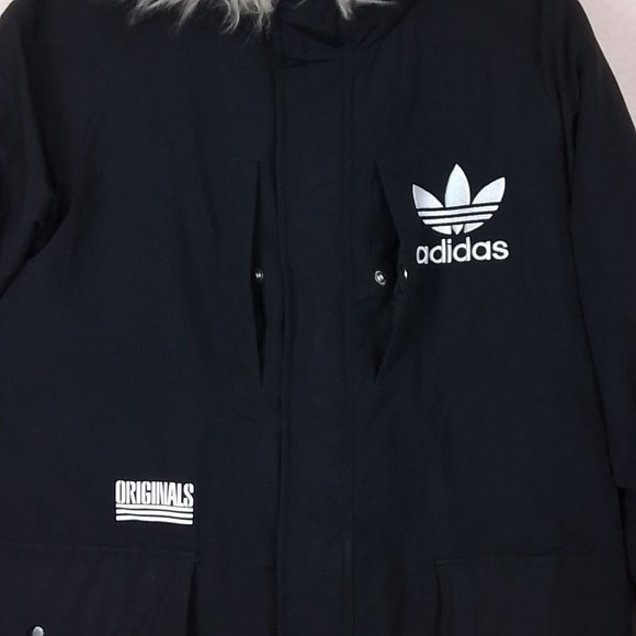 RARE 90s Adidas Originals Pakaian‎ Logo L Black Down Feather Coat - Picture 5 of 16
